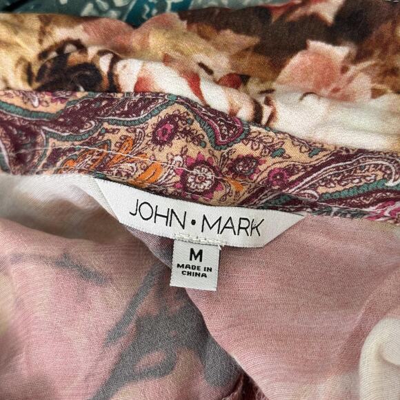 John Mark Tunic Top Womens Medium Boho Patchwork Butterfly Floral Long Shirt M - Picture 3 of 12